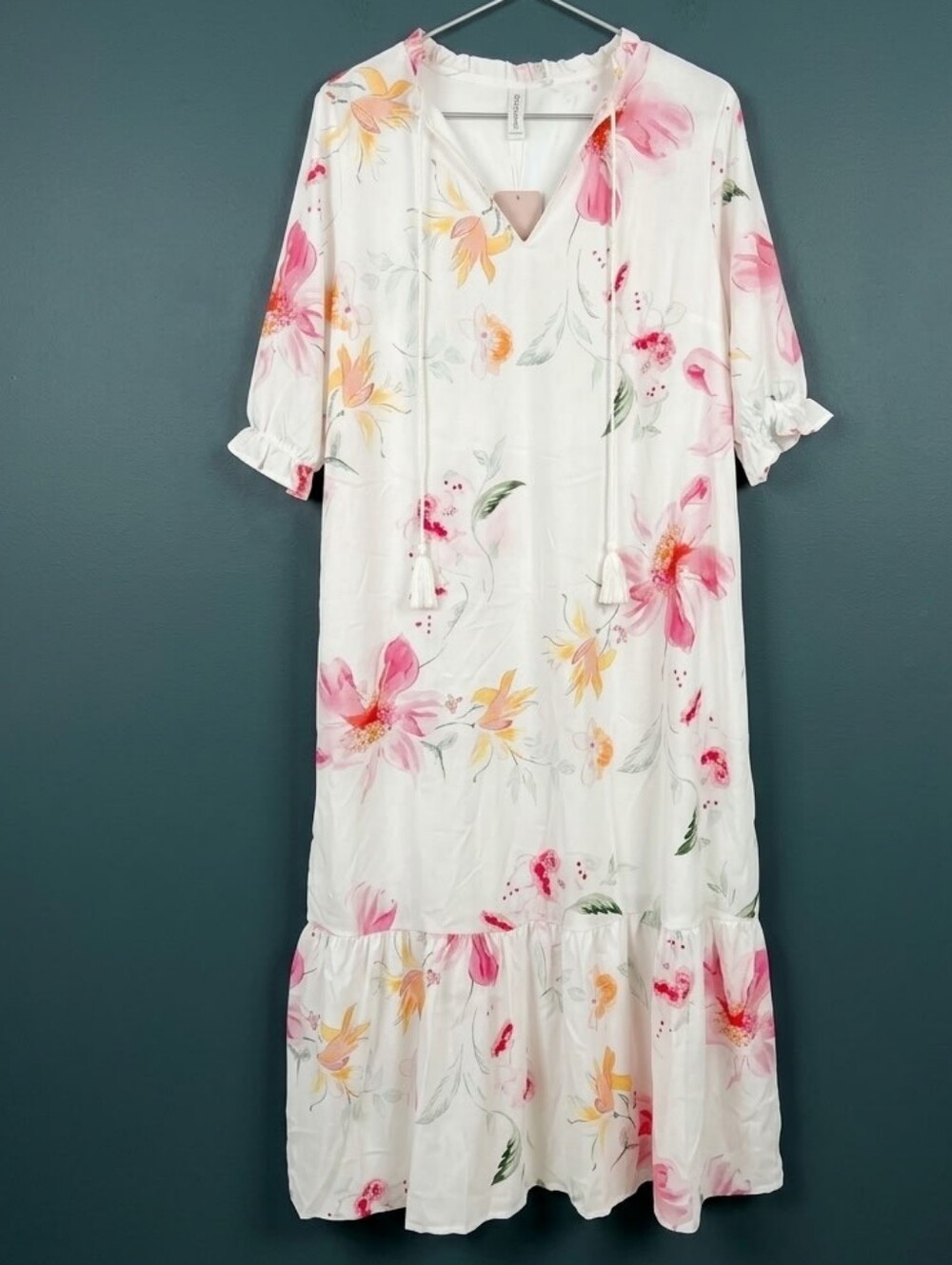 Floral Boho Dress White & Pink